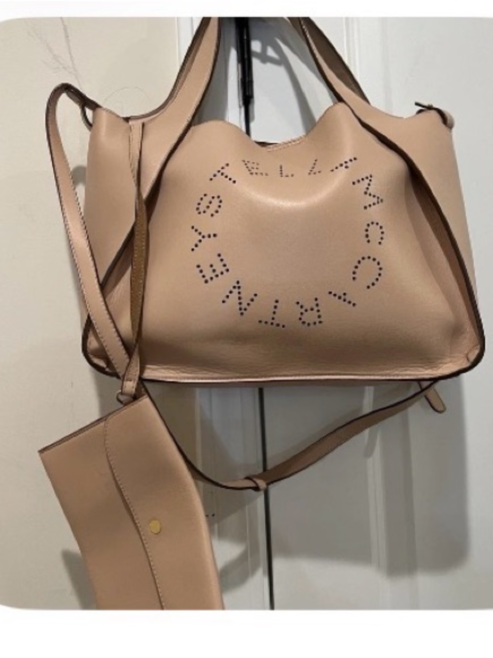 Stella McCartney Beige Perforated Logo Shoulder Bag